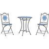 Bizzotto Set da giardino in ferro tavolo bistrot e sedie pieghevoli con mosaico azzurro Bisanzio Bizzotto