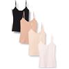 Amazon Essentials Canottiera in Maglia con Scollo a V vestibilità Aderente (Disponibile in Taglie Forti) Donna, Pacco da 4, A più Colori/Marrone, XL