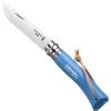 Opinel Coltello con lama ripiegabile, manico colorato e laccio di cuoio Virobloc, lama inox