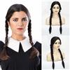 Morticia Parrucca per costume di Halloween resistente al calore pre-intrecciata con taglio medio lungo Morticia (Nera)