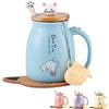 BigNoseDeer Tazze carine,tazze kawaii a forma di gatto,regali blu per donne,regalo di Natale,tazza da caffè in ceramica azzurra,tazza da tè con infusore e coperchio,cucchiaio,sottobicchiere,con decorazioni blu