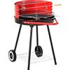Outsunny Grill BBQ Barbecue a Carbonella Doppia Griglia Regolabile con Ruote Acciaio 51x70x75.5cm Nero e Rosso