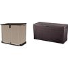 Keter Porta Attrezzi da Giardino e Baule Comfy in Resina, Beige e Marrone, 71.5 x 132 x 113.5 cm / 44.7 x 116.7 x 57 cm, 18.1 Kg / 6.3 Kg e 270 L di Capacità