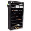 Relaxdays Scarpiera Valentin 161 X 88 X 30 cm, con Rivestimento in Stoffa, 10 Ripiani Scarpiera con Chiusura Lampo per Polvere, Supporto per 45 Paia di Scarpe, 161 X 88 X 30, Nero, metallo, 45 pairs
