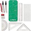 Linex Set di matematica per studenti, set di geometria in latta, 10 pezzi, bussola, goniometro