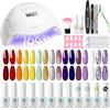 RSTYLE Kit Semipermanente Unghie, 16 Colori Smalti Gel per Unghie con 168w UV/LED Lampada Professionale Soak Off Coat Strumenti per Manicure Autunno Coloris Viola Giallo,31PCS