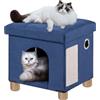 BRIAN & DANY Cuccia Gatto, Grotta Pieghevole per Gatti Interni, Casetta per Gatti con Tappetino Tiragraffi, Pallina Giocattolo, 37 x 31,8 x 36 cm, Blu
