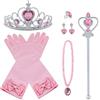 Vicloon 8 PCS Nuovi Accessori per Vestire Principessa con Diadema, Guanti, Bacchetta Magica, Orecchini, Anello, Collana per Ragazze di 3-10 Anni（rosa）
