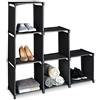 Relaxdays Scaffale a Gradini 6 Scomparti, 109x106x30 cm, Sistema a Incastro, Armadio Scarpiera, Divisorio, Aperto, Nero