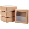 BENECREAT 20 confezioni di Scatole di Carta Kraft Marrone Quadrate Da 3.7x3.7x1.4 pollici con Finestre Trasparenti per Regalini per Feste, Forno, e Packaging per Gioielli