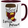 OM3® Espresso Patronum - Tazza da caffè con incantesimo, in ceramica, 325 ml, stampa su entrambi i lati, colore: Bordeaux