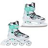 RAVEN Profession 2in1 Pattini da ghiaccio Pattini in linea Inline Skates per bambini e adulti regolabili (White/Mint, 35-39 (23cm-25,5cm))