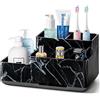 7CDXD Porta Spazzolino Elettrico, Porta Spazzolini Bagno Antiscivolo Staccabile Organizer Bagno con 6 Scomparti e Fori di Drenaggio per Bagno, Cucina e Famiglia (Marmo Nero)