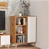 Dmora Credenza a 1 Anta e 2 Ripiani, Buffet con Piedini, Madia da Soggiorno in Stile Scandi, Libreria con scaffali, cm 40x90h116, Colore Bianco e Acero