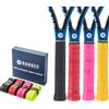 Raquex - Nastro Grip di Ricambio in PU, per Racchette da Tennis, Squash, Badminton, Set da 4. Grip Adesivo per Racchette. Confezione Regalo in cartoncino riciclabile (Nero, Rosso, Rosa, Giallo)