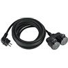 Electraline 55093 Prolunga 5 M da Cantiere in Gomma Neoprene H07RN-F 3G1.5, Multipresa con doppia presa Schuko con coperchio IP44 per ambienti esterni, Spina Schuko, Nero