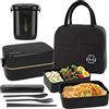 UHAPEER 2 Tier Lunch Box Bento Box con Lunch Bag | Posate, scatole per il pranzo Bento con scomparti regolabili per adulti e bambini, contenitore portatile per alimenti a tenuta stagna