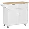 HOMCOM Carrello da Cucina Multiuso in Legno con 2 Cassetti, Armadietto e 4 Ruote, 104x46x91cm, Bianco|Aosom