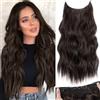 PORSMEER Extension Capelli Filo Invisibile Mossi,Lunga Extension Clip Fascia Unica,Extension Sintetici Posticci Capelli Ondulati Ricci Naturale per Donna,castano scuro 50 cm