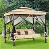 BAKAJI Dondolo Letto 3 Posti Con Gazebo Parasole Zanzariera Giardino Beige 257x174x235