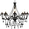 vidaXL Lampadario con Perle di Cristallo Rotondo 8 Lampadine E14 Lampada Soffitto Luce Pendente Base in Metallo Nero Gocce Acrilico Trasparente