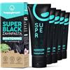 happybrush® Dentifricio vegan al carbone attivo SuperBlack al gusto di menta - Dentifricio nero per denti bianchi - Formato maxi (5 x 75ml)