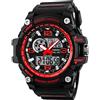 TONSHEN Uomo Grande Analogico Quarzo LED Tre Tempo Sportivo Orologi da polso Impermeabile 50M Outdoor Militare Multifunzione Digitale Orologio Conto Alla Rovescia Allarme (Rosso)