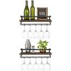 Mkono Set di 2 portabottiglie da parete in legno rustico, per bottiglie di vino in vetro, con appendiabiti per calici, con piante moderne, foto, espositore per vino, per cucina, bar, 45.7 cm