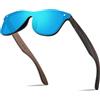 KITHDIA occhiali da sole in legno unisex, polarizzati con protezione UV400, adatti per uomo e donna, stile classico, blu