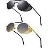 RONSOU Steampunk Stile Rotondi Vintage Polarizzati Occhiali da Sole Retrò Occhiali UV400 Protezione Metallo Telaio Nero Telaio Grigio Lente Oro Telaio Pendenza Marrone Lente