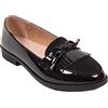 Primtex Mocassini da donna in similpelle verniciata - Scarpe piatte eleganti e confortevoli interni in pelle con frange e fiocco, Nero , 43 EU