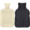 BringLuck2U Borsa dell'acqua calda con 2 fodere a maglia, 2L Grande Capienza, Borsa Acqua Calda con copertura rimovibile e lavabile, borsa dell'acqua calda lavorata a maglia per alleviare il dolore(Grigio Scuro)
