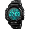 FeiWen Grande Numero Multifunzione Sportivi Orologi da Polso da Uomo e Ragazzo Outdoor Militare 50M Impermeabili LED Digitali Orologio Plastica Cassa e Gomma Banda, Nero