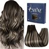 Fshine Extension Capelli Tessitura 100g 35CM Capelli Matassa Extension Balayage Castano Scuro Misto A Biondo Platino Extension Cucite Capelli Remy Hair Bundles Extension Brasiliani #2/60/2