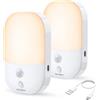 Suright 2 Pezzi Luce Notturna Bambini Ricaricabile Tipo-C, con Sensore di Movimento e 5 Livelli Regolabile Luminosità, LED per Corridoio, Scale, Cucina, Bagno, Bianca Calda