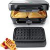 FOHERE Piastre Tostapane 1200W, Sandwich Maker/Grill/Waffle 3 in 1, Controllo della Temperatura a 5 Marce, Rivestimento Antiaderente, Impugnatura Antiscottatura, Nero