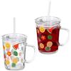 Relaxdays Set da 2 Tazze per Bambini, Bicchieri in Vetro, Silicone, ABS, Cannuccia Manico e Tappo, 400 ml, Trasparente
