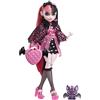 Monster High - Draculaura, bambola con accessori e cucciolo di pipistrello, snodata e alla moda con capelli rosa e neri, Giocattolo per Bambini 4+ Anni, HHK51