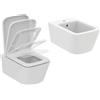 IDEAL STANDARD - Coppia Sanitari Sospesi BLEND CUBE Vaso WC Aquablade Sedile Soft-Close Bidet BIANCO SETA