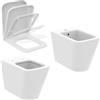 IDEAL STANDARD - Coppia Sanitari a terra Filoparete BLEND CUBE Vaso WC Aquablade Sedile Soft-Close Bidet BIANCO SETA
