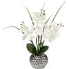 Briful Phalaenopsis - Pianta artificiale per orchidee, 52,8 cm, in vaso in ceramica argentata, per matrimonio, tavolo da pranzo, orchidea bianca realistica fiori finti