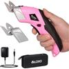 VLOXO Forbici Elettriche Cutter per Tessuti Cesoie Elettriche Senza Fili Taglierina Elettrico con 2 Testina di Taglio Multi-Cutter Ricaricabile per Cartone Pelle Tappeto Piante Plastica (Rosa)