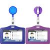 Vicloon Porta Badge, 2pcs Porta badge identificativo, PU Colorato Orizzontale Retrattili in Pelle con Clip per Carta Ufficio, Carta D'identità, Pass Bus (Viola & Blu scuro)