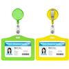 Vicloon Porta Badge, 2pcs Porta badge identificativo, Porta Badge PU Colorato Orizzontale Retrattili in Pelle con Clip per Carta Ufficio, Carta D'identità, Pass Bus (Verde & Giallo)