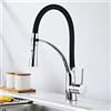 Achelous Rubinetto Cucina Nero con Doccetta Estraibile 2 Modalità, Miscelatore Monocomando con Flessibile in Silicone per Lavello Girevole a 360° per Acqua Fredda e Calda Ottone