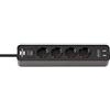 Brennenstuhl BS-1153240006-Tomas mult.Ecolor 1,5m4T+2USB Negro