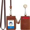 Wonderpool Pelle Porta Badge Porta Carte Tasca a Portafoglio Cerniera con Cordino da Collo Staccabile e Portachiavi Retrattile filo acciaio per Chiavi Monete ID Carte Permesso (Rosso marrone)