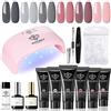 Modelones Polygel Kit, Nudo Rosa Acrigel Unghie 20W Lampada UV Led 6 Colori kit Semipermanente Unghie, Kit Ricostruzione Unghie Gel Completo, Base e Top Coat Slip Solution