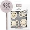 BIBS Ciuccio, confezione da 4 pezzi, Pacchetto di prova, Senza BPA, Tettarella rotonda, simmetrica e anatomica. Lattice di gomma naturale/Silicone, Prodotto in Danimarca. 6-18 mesi (set da 4), Ivory