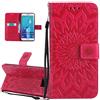 ISAKEN Compatibile con Samsung Galaxy S6 Edge Plus Custodia[PU Pelle], Libro Flip Cover Portafoglio Case Tinta Unita Caso con Supporto di Stand/Carte Slot/Magnetica - Girasole: Rossa